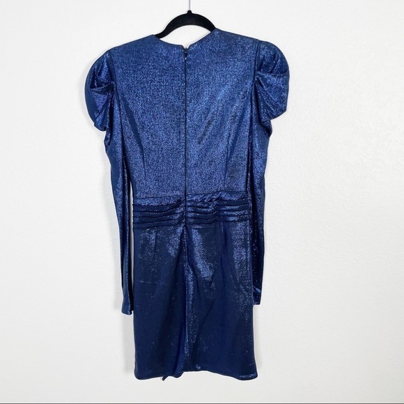 Jonathan Simkhai Metallic Long Sleeve Mini Dress Blue Cocktail Evening Party - Picture 4 of 9